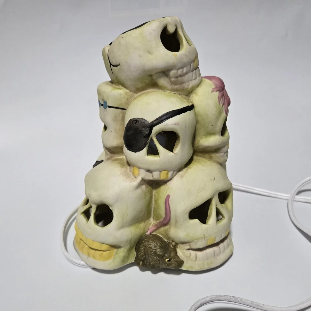 Vintage Halloween Skull Light Decor Skeleton Creepy Spooky Ceramic